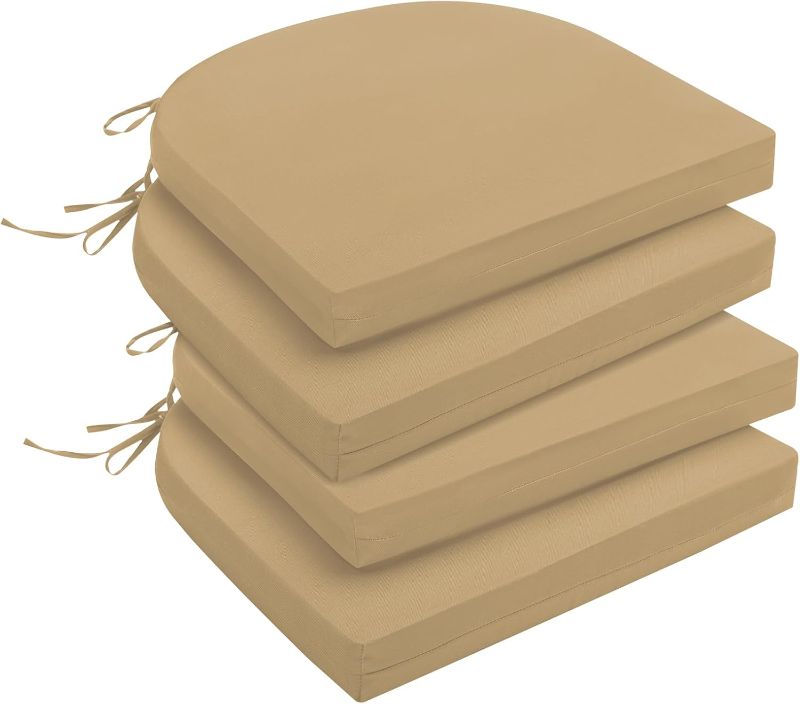 Photo 1 of ***STOCK PHOTO REFERENCE ONLY***
Outdoor Chair Cushions Set of 4 for Patio Furniture, Waterproof Round Corner Cushions with Ties, 17" X 16" X 2", Khaki