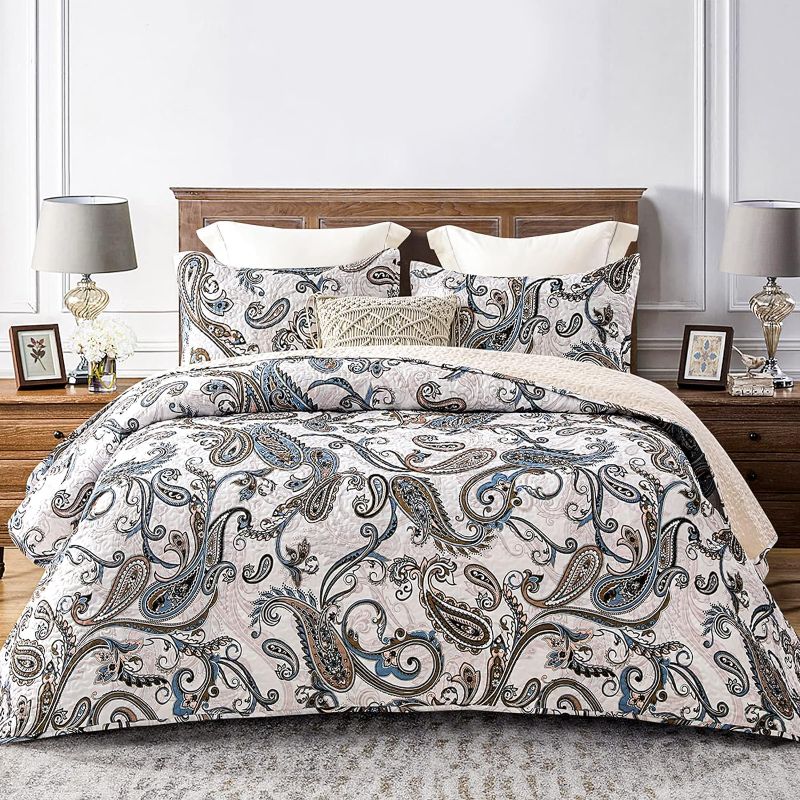 Photo 1 of ***FACTORY SEALED***
Whale Flotilla Reversible Paisley Quilts King Size, Lightweight with 2 Pillow Shams for All Seasons, Bone/Grey