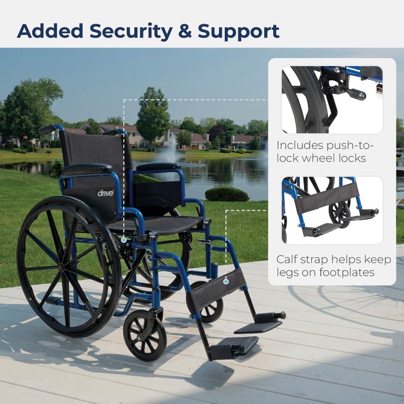 Photo 4 of (READ FULL POST) Drive Medical Blue Streak Lightweight Wheelchair with Swing-Away Footrests and Flip-Back Arms, Portable Folding 18" 