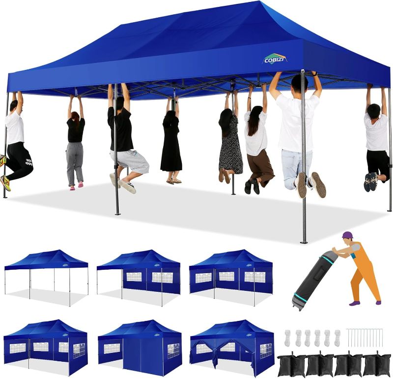 Photo 1 of ***STOCK PHOTO REFERENCE ONLY***
COBIZI 10x20 Heavy Duty Pop up Canopy Tent with 6 sidewalls Easy Up Commercial Outdoor Canopy Navy Blue 