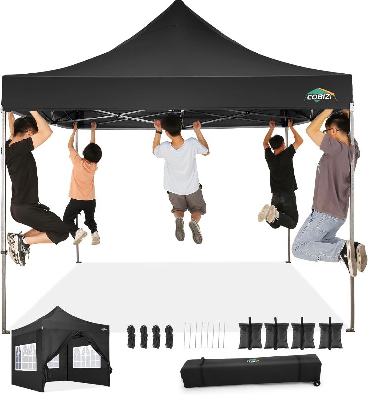 Photo 1 of ***STOCK PHOTO REFERENCE ONLY***
COBIZI 10x10 Pop Up Canopy Tent with 4 sidewalls Commercial Heavy Duty Canopy UPF 50+ All Weather Black 