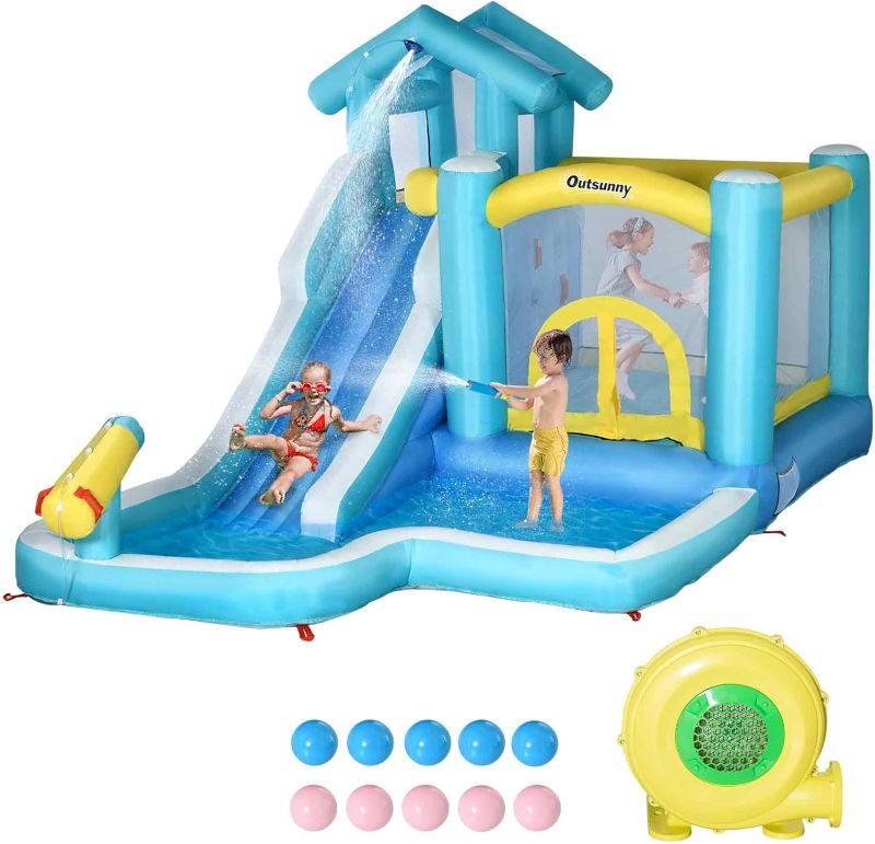 Photo 1 of ***STOCK PHOTO REFERENCE ONLY***
Outsunny 5-in-1 Kids Inflatable Bounce House Jumping Castle with Slide, Climbing Wall, Trampoline, & Water Pool Area