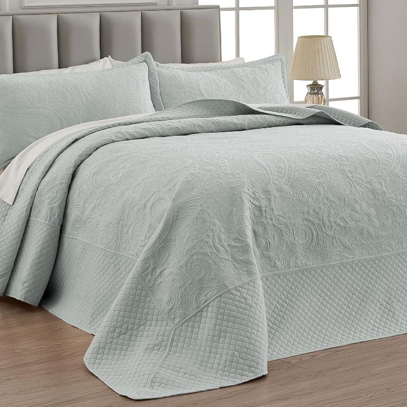 Photo 1 of ***STOCK PHOTO REFERENCE ONLY***
Qucover California King Bedspreads Oversized, 3 Piece Soft Microfiber Oversized King Quilt,  118x106, Light Grey