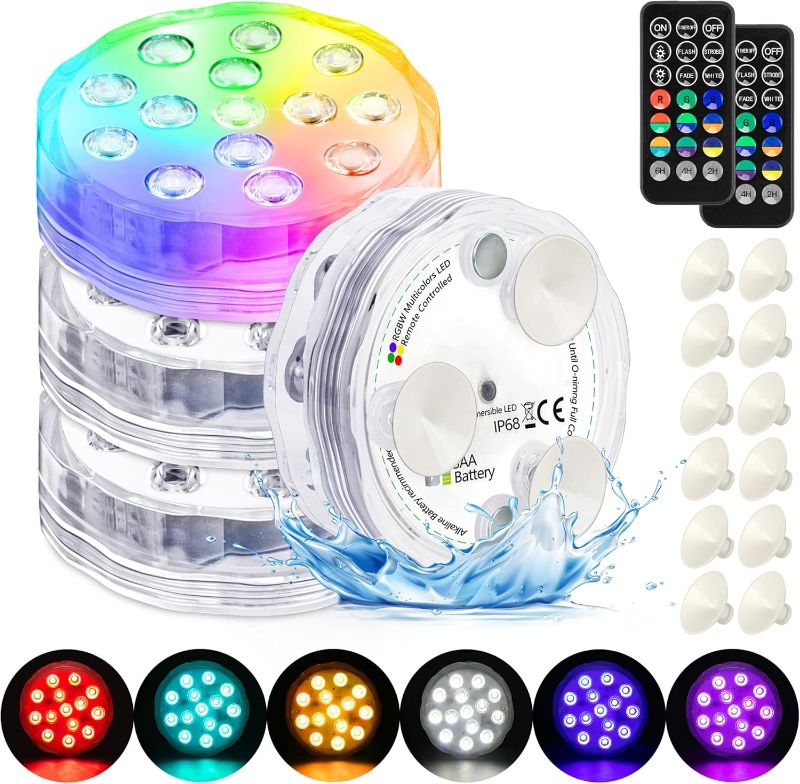 Photo 1 of ***STOCK PHOTO REFERENCE ONLY***
Pool Lights Submersible LED Light with Remote, Waterproof Pond Lights with Upgrade Suction Cups,Magnets,6 pcs