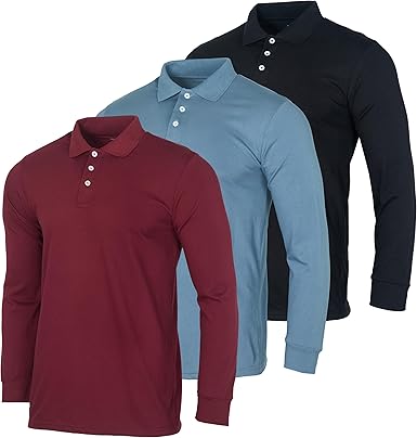 Photo 1 of ***STOCK PHOTO REFERENCE ONLY***
Real Essentials 3 Pack Men's Cotton Jersey Long-Sleeve Polo Shirt - Casual Workwear Office Large