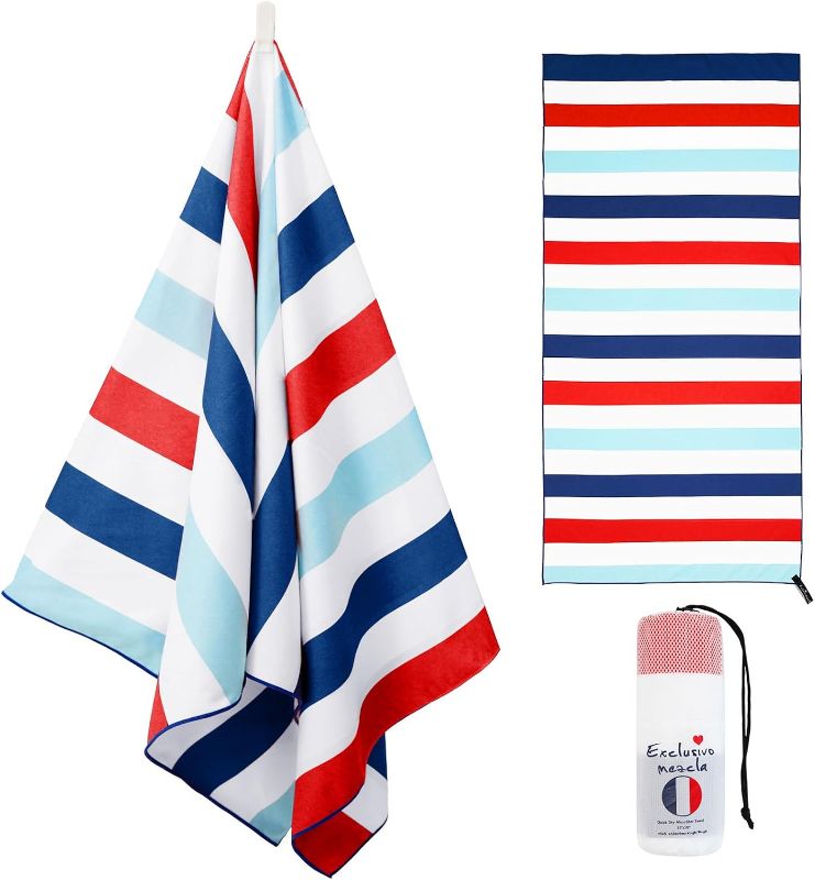Photo 1 of ***STOCK PHOTO REFERENCE ONLY***
Exclusivo Mezcla Large Microfiber Quick Dry Beach Towel, Lightweight Sand-Free Cabana Stripe Pool  (Blue, 30"X60")