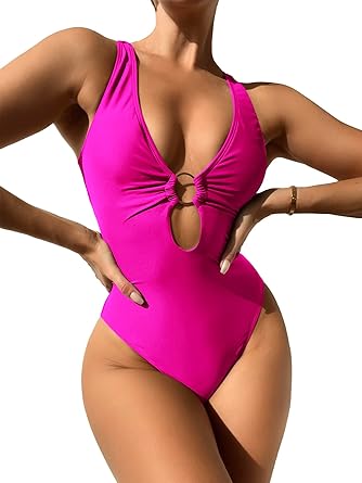 Photo 1 of ***STOCK PHOTO REFERENCE ONLY*** SIZE UNKNOWN Cut Out Ring Plunge Neck One Piece Swimsuit Bathing Suit 