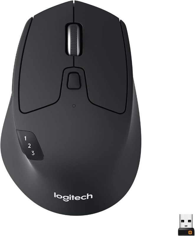 Photo 1 of ***MISSING DONGLE***Logitech M720 Triathlon Multi-Device Wireless Mouse, Bluetooth, USB Unifying Receiver, 1000 DPI, 8 Buttons, 2-Year Battery, Compatible with Laptop, PC, Mac, iPadOS - Black
