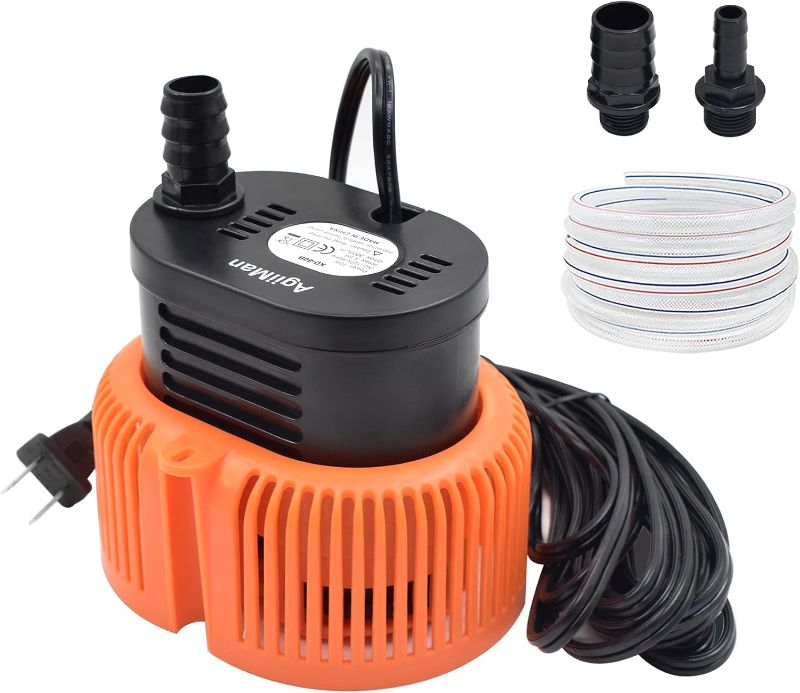 Photo 1 of ***STOCK PHOTO REFERENCE ONLY***AgiiMan Pool Cover Pump Above Ground - Submersible Sump Pump, Water Removal with 16' Drainage Hose and 25 Feet Power Cord, 850 GPH, 3 Adapters, Orange
