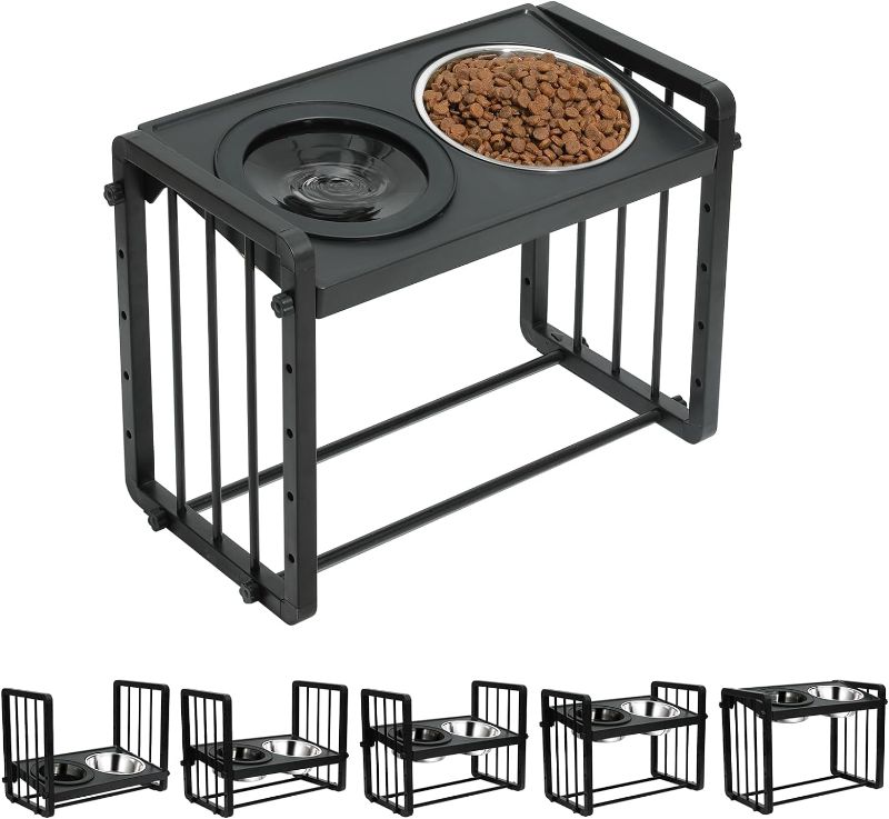 Photo 1 of Elevated Dog Bowls 5 Height Adjustable Raised Dog Bowl with Stainless Steel Dog Food Bowls, No Spill Dog Water Bowl Slow Feeder for Large Medium Dogs Pets Adjust to 3.15", 5.51", 7.87",10.24",12.6"