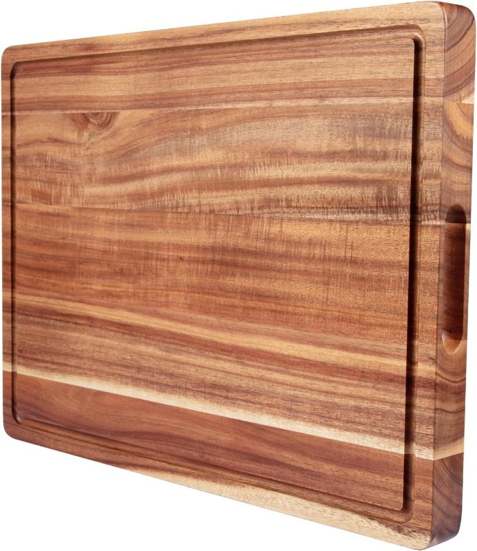 Photo 1 of **small crack on end, can be fixed with some wood glue**20 x 15 Inch Large Acacia Wood Cutting Board, Reversible Wooden Butcher Block Cutting Board with Juice Groove, Carving Board for Meat, Turkey, Charcuterie
