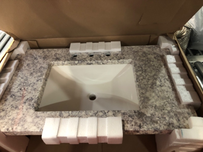 Photo 2 of 37 in. W x 22 in. D Cultured Marble White Rectangular Single Sink Vanity Top in Everest
