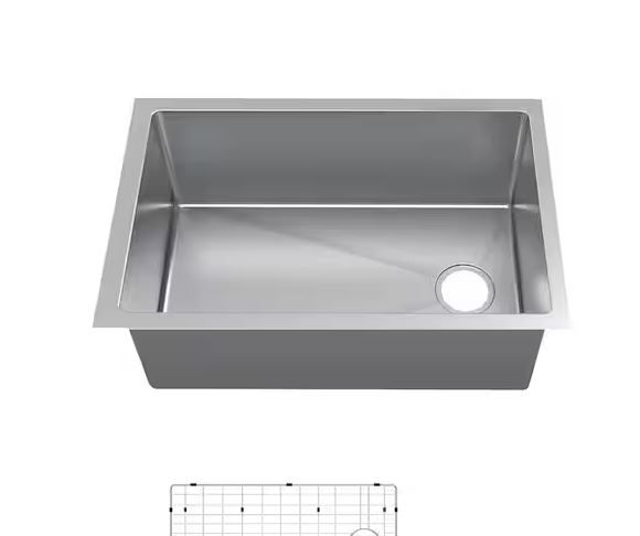 Photo 1 of (NON-REFUNDABLE) Tight Radius 31 in. Undermount Single Bowl 18 Gauge Stainless Steel Kitchen Sink with Accessories
