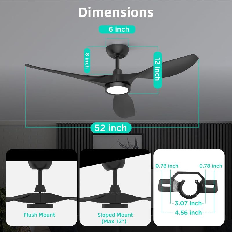 Photo 4 of (READ FULL POST) Ceiling Fans with Lights and Remote, 52 Inch Large Airflow Indoor Ceiling Fans with Quiet DC Motor and 3 Colour Temperature Black Noiseless Attractive Design ABS Blades