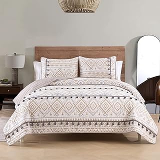 Photo 1 of (used item) HORIMOTE HOME Boho Style Beige King Quilt Set with Tassle, Soft and Lightweight Bedspread 