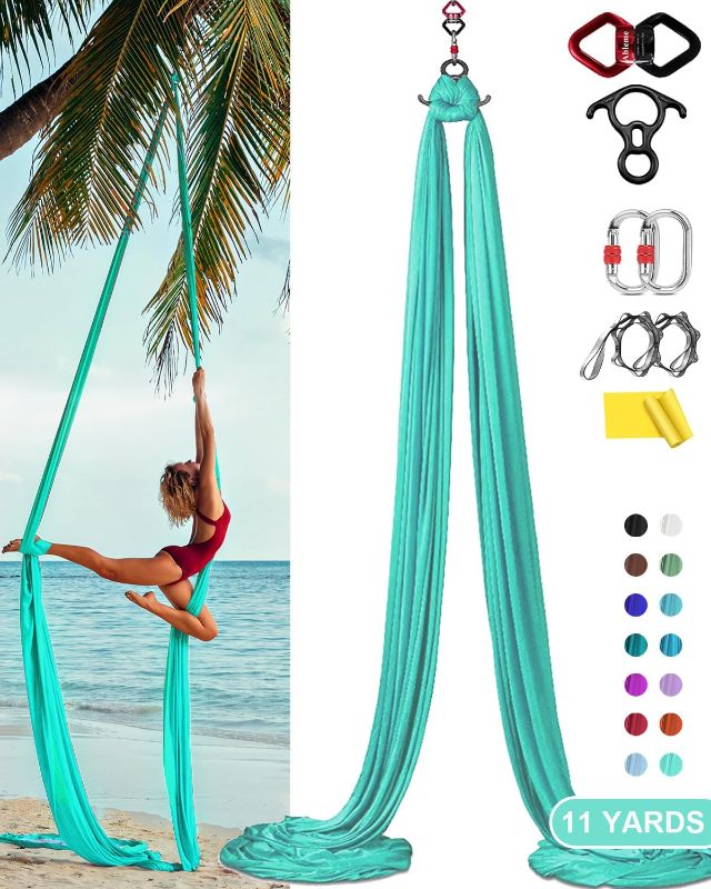 Photo 1 of ***USED - MISSING HARDWARE - OTHER PARTS LIKELY MISSING AS WELL***
11 Yards Aerial Silks Yoga Swing Hammock Kit: Nylon Tricot Silk Aerial Dance Flying for Home/Gym Gymnastics, Antigravity Inversion Hardware & Guide Includes, Starters or All Levels (11Yds*