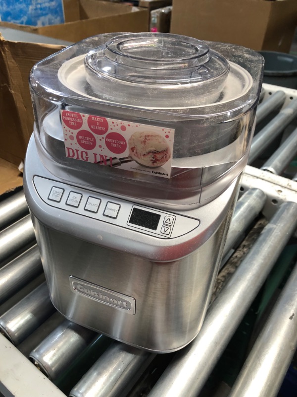 Photo 6 of ***USED - TOP PLASTIC CRACKED - POWERS ON - UNABLE TO TEST FURTHER***
Cuisinart Ice Cream Maker Machine, 2 Quart, Cool Creations Frozen Yogurt, Gelato, Sorbet Maker, LCD Screen and Timer, Stainless Steel, ICE-70P1