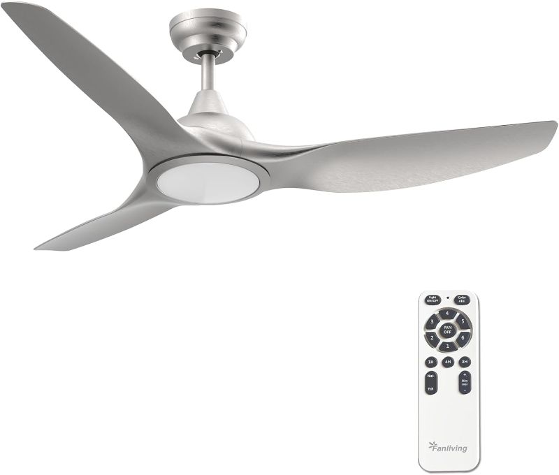 Photo 1 of 52 Inch Quiet DC Motor Ceiling Fan with Light Remote Control, Indoor 3 Blade Silver Modern Ceiling Fan for Bedroom Living Room Porch
