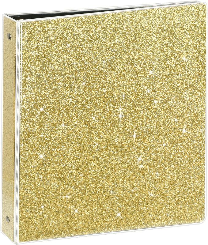 Photo 1 of 3 Ring Binder, Glitter 1 Inch Binder Organizer (10.5'' x 11.5'') Holds 8.5’’ x 11’’ Letter Size 300 Pages, Waterproof Durable View Binder, 1 Pack, Gold…
