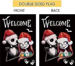 Photo 1 of ****STOCK PHOTO REFERWNCE ONLY **** 
Welcome Garden Flag Fall Winter Garden Flags Halloween Xmas Decorative Outdoor Yard Burlap Flags 12x18 In christmas Welcome Flag-1 nightmare before christmas 