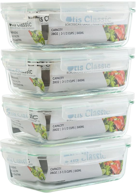 Photo 1 of [4-Pack 28oz] Glass Food Storage Containers with Locking Lids - Glass Meal Prep Containers with Lids - Lunch Bento Boxes - 1 Compartment - 4pk Box Set - Transparent Lids - BPA Free and Dishwasher Safe
