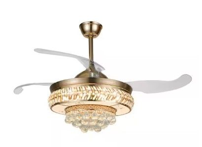 Photo 1 of 42 in. Gold Modern Luxury Crystal Indoor Integrated LED 3-Speed Retractable Blades Ceiling Fan with Remote
