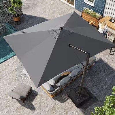 Photo 1 of 13 ft. x 10 ft. Rectangular Heavy-Duty 360-Degree Rotation Cantilever Patio Umbrella in Dark Gray
