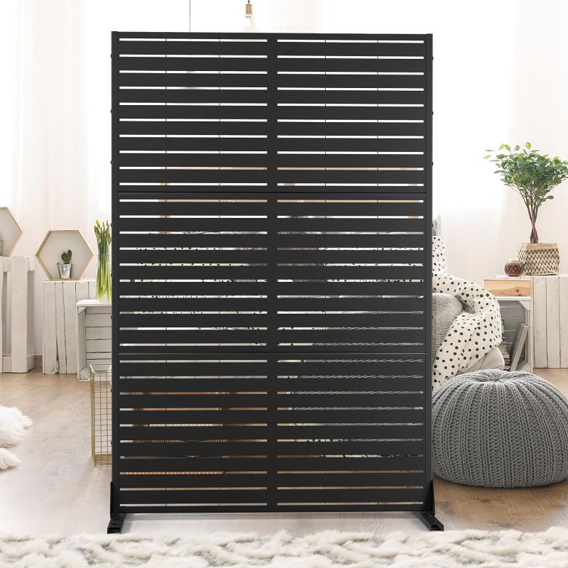 Photo 1 of ***DAMGED - BENT - MISSING LEGS - SEE PICTURES***
76 in. Galvanized Steel Garden Fence Outdoor Privacy Screen Garden Screen Panels Shine Pattern in Black
