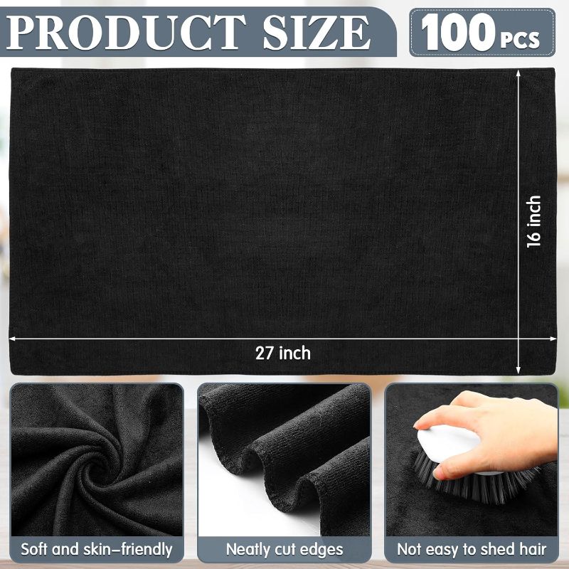 Photo 4 of 100 Pieces Large Black Microfiber Salon Towels Bulk 16 x 27 Inch Absorbent Hair Drying Towels Bleach Proof Hand Towels Salon Towels Set for Gym Bath Spa Shaving Shampoo Home