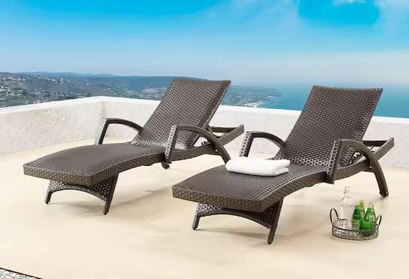 Photo 1 of 
2-Piece Aluminum Wicker Outdoor Chaise Lounges with Quick-Drying Foam Padded