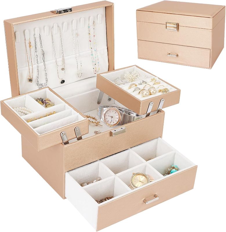 Photo 1 of 
 Jewelry Boxes Jewelry Holder for Women and Girls, Jewelry Organizer Box, 3 Layers PU Leather Jewelry Storage Organizer for Ring, Necklace, Bracelets.