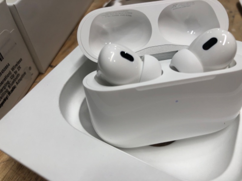 Photo 2 of **BRAND NEW , OPENED TO VERIFY CONTENTS**
Apple AirPods Pro (2nd Generation) Wireless Ear Buds with USB-C Charging, Up to 2X More Active Noise Cancelling Bluetooth Headphones, Transparency Mode, Adaptive Audio, Personalized Spatial Audio Pro Gen 2