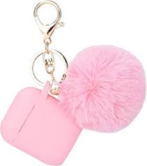 Photo 3 of * SET OF 2* PINK Alaskan Blue Case for Women Cute Case Designed for AirPods Cover with Pom pom, Silicone Protective Keychain Case Compatible with AirPods 1/2, Accessories Keychain and Pom pom