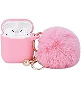 Photo 1 of * SET OF 2* PINK Alaskan Case for Women Cute Case Designed for AirPods Cover with Pom pom, Silicone Protective Keychain Case Compatible with AirPods 1/2, Accessories Keychain and Pom pom