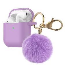 Photo 1 of * SET OF 2* PURPLE Alaskan Case for Women Cute Case Designed for AirPods Cover with Pom pom, Silicone Protective Keychain Case Compatible with AirPods 1/2, Accessories Keychain and Pom pom