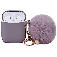 Photo 1 of *Set of 2*  Alaskan Purple Case for Women Cute Case Designed for AirPods Cover with Pom pom, Silicone Protective Keychain Case Compatible with AirPods 1/2, Accessories Keychain and Pom pom