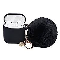 Photo 1 of *Set of 2*  Alaskan Black Case for Women Cute Case Designed for AirPods Cover with Pom pom, Silicone Protective Keychain Case Compatible with AirPods 1/2, Accessories Keychain and Pom pom