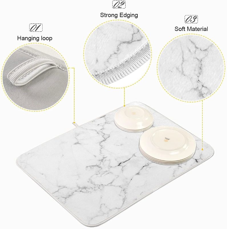 Photo 1 of Absorbent Dish Drying Mat for Kitchen Counter - Marble Print Microfiber Drying Pad, Reversible Drainer Mats for Countertop, Large 18 x 24 inch