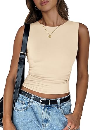 Photo 1 of ANRABESS Womens High Neck Tank Crop Tops Cutout Backless Sleeveless Sexy Going Out Slim Fitted Tee Shirt Y2K Summer Outfits White A1505dabai-M, Medium