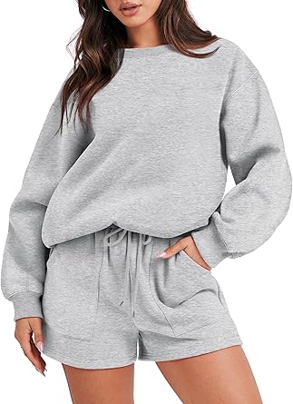 Photo 1 of 2 Piece Cotton Sweatsuits for Women with Hood Pocket Workout Sports Outfits Fleece Hoodie and Jogger Pant Sets (X-Large, Gray)
