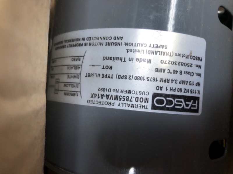 Photo 3 of **ONLY THE MOTOR**  [D1092 OEM Mania] D1092 FASCO Produced Amazon Fulfilling Motor (1468-3069, 7184-0156, 7184-0432) for RV with a Capacitor - AC Motor 1/3 HP, 115 Volts, 1675 RPM, 2 Speed, 3.4 Amps, Double Shaft