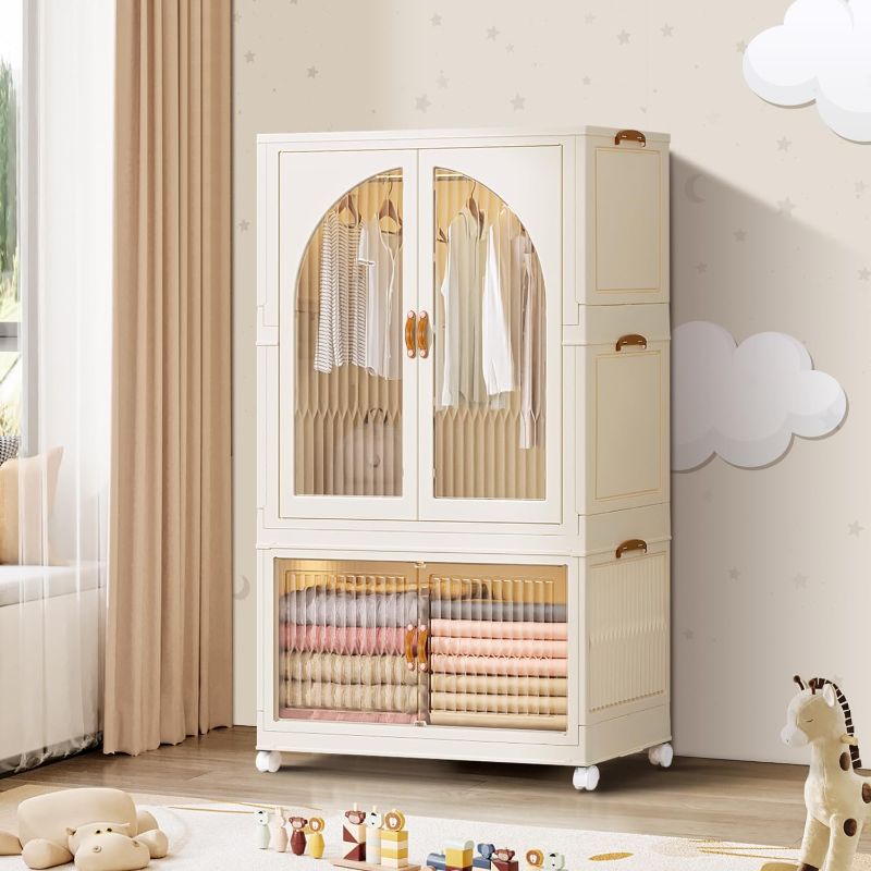 Photo 1 of ***USED - LIKELY MISSING PARTS - UNABLE TO VERIFY FUNCTIONALITY***
EHAMILY Portable Kids Closet Children's Wardrobe Collapsible Plastic Large Baby Clothes Cabinet Bedroom Nursery Armoire Quick Install Toddler Dresser with Hanging Rod & Door,White, (1H1S)