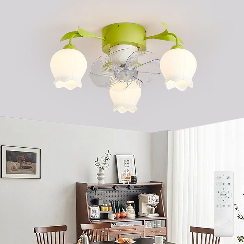 Photo 1 of ***USED - LIKELY MISSING PARTS - UNABLE TO VERIFY FUNCTIONALITY***
DIGLED Flower Ceiling Fan with Light: Green Flower Fan Lights for Girls Bedroom - Flush Mount Fandelier for Living Room - 5-Light Modern Chandelier with Fan for Home Decor Enthusiasts