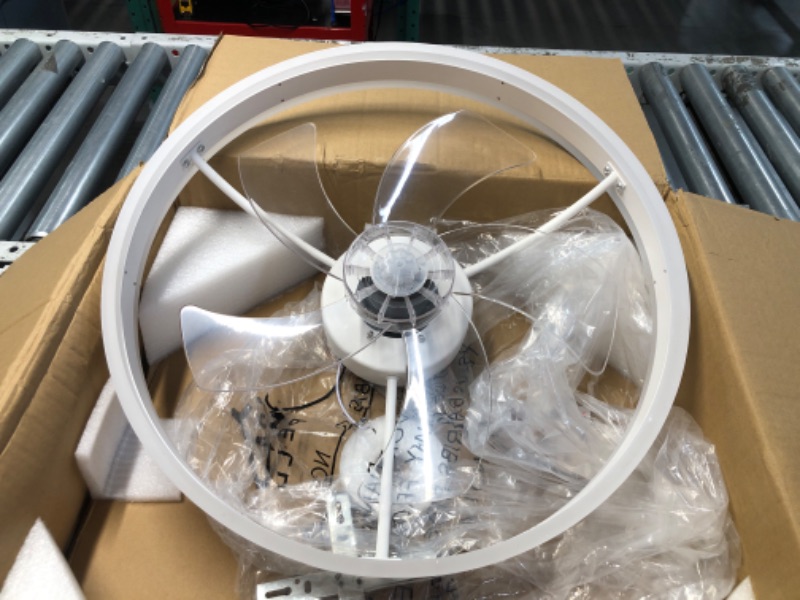 Photo 3 of ***USED FOR PARTS ONLY***VOLISUN Low Profile Ceiling Fans with Lights and Remote, 19.7in Flush Mount Ceiling Fans with Light, 3000K-6500K Dimmable Fandelier LED Fan Light, White Bladeless Ceiling Fans with Lights for Bedroom