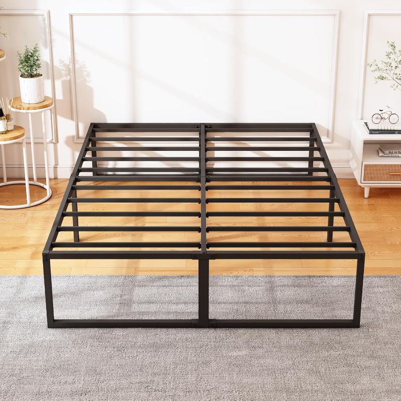 Photo 1 of 14 Inch Queen Bed Frame, No Box Spring Needed, Heavy Duty Metal Platform Queen Size Bed Frame, Strong Steel Slats Support, Noise Free, Easy Assembly, Black Queen 14 Inch