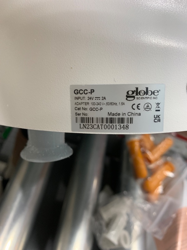 Photo 4 of ***(MISSING PARTS)***
Globe Scientific GCC-P Centrifuge, Clinical, Portable, with Two Program Locations, 12VDC Car Adaptor, w/ 6-Place 15mL Rotor
