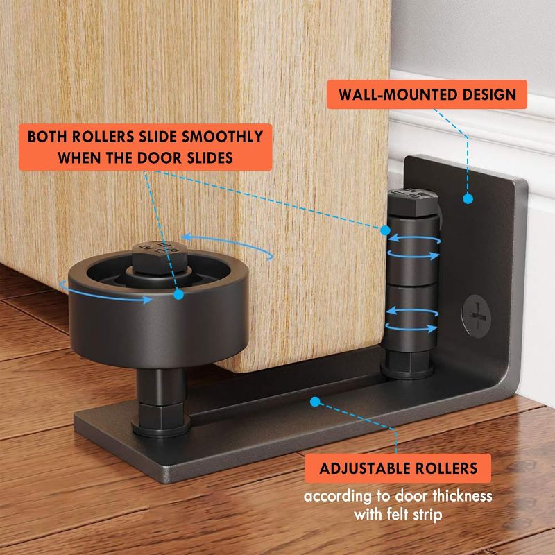 Photo 1 of  Barn Door Floor Guide - Sliding Barn Door Bottom Guide for Bottom Adjustable Roller 8-Setup Options - Quiet Operations, Flush Design with Felt Strips