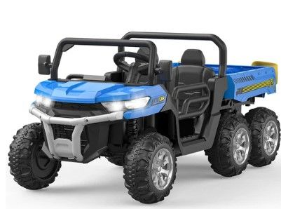 Photo 1 of ***SEE NOTES*** 
GARVEE 2-Seater Ride on Car,6X6 24V Kids Ride On Dump Truck with Remote Control Electric Utility Vehicles UTV Battery Powered 6 Wheeler with EVA Tires Wheels(Ship in 2 Boxes - Blue
