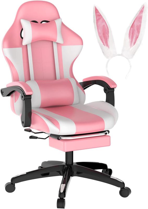 Photo 1 of 
QUDODO Pink Gaming Chair with Footrest,Thicken Seat Ergonomic Computer Gamer Chair, 3D Armrest PU Leather Headrest & Lumbar Support,Racing Style Video...