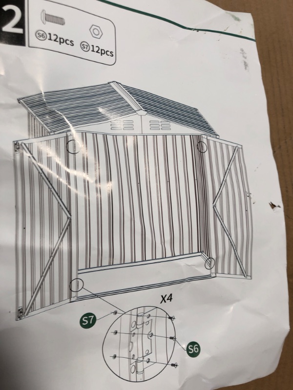 Photo 4 of 
*NOT exact stock photo, use for reference*Box 1 of 3**8' x 6' Metal Storage Shed for Ourdoor, Steel Yard Shed with Lockable Doors & Punched Vents, Utility and Tool Storage for Trash Can,...
Color:1-A-8ftx6ft-White a
Style:8ftx6ft
